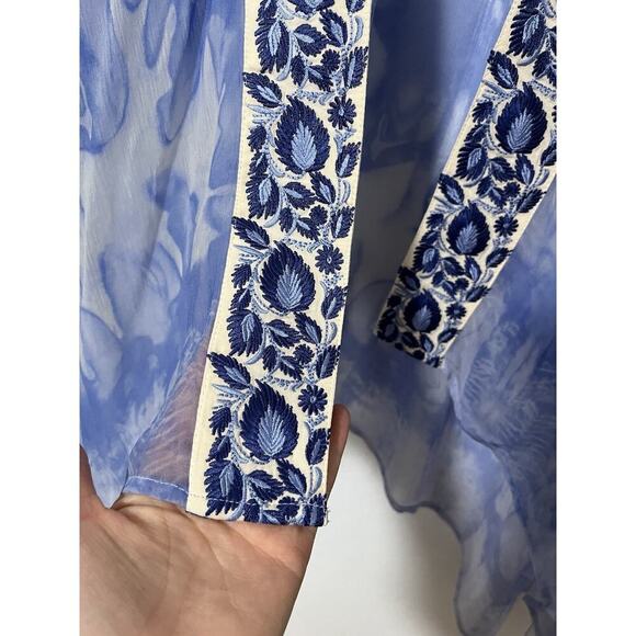 Soft Surroundings Origins Sheer Embroidered Kimono Top L/XL Blue Boho Artsy - Picture 4 of 7